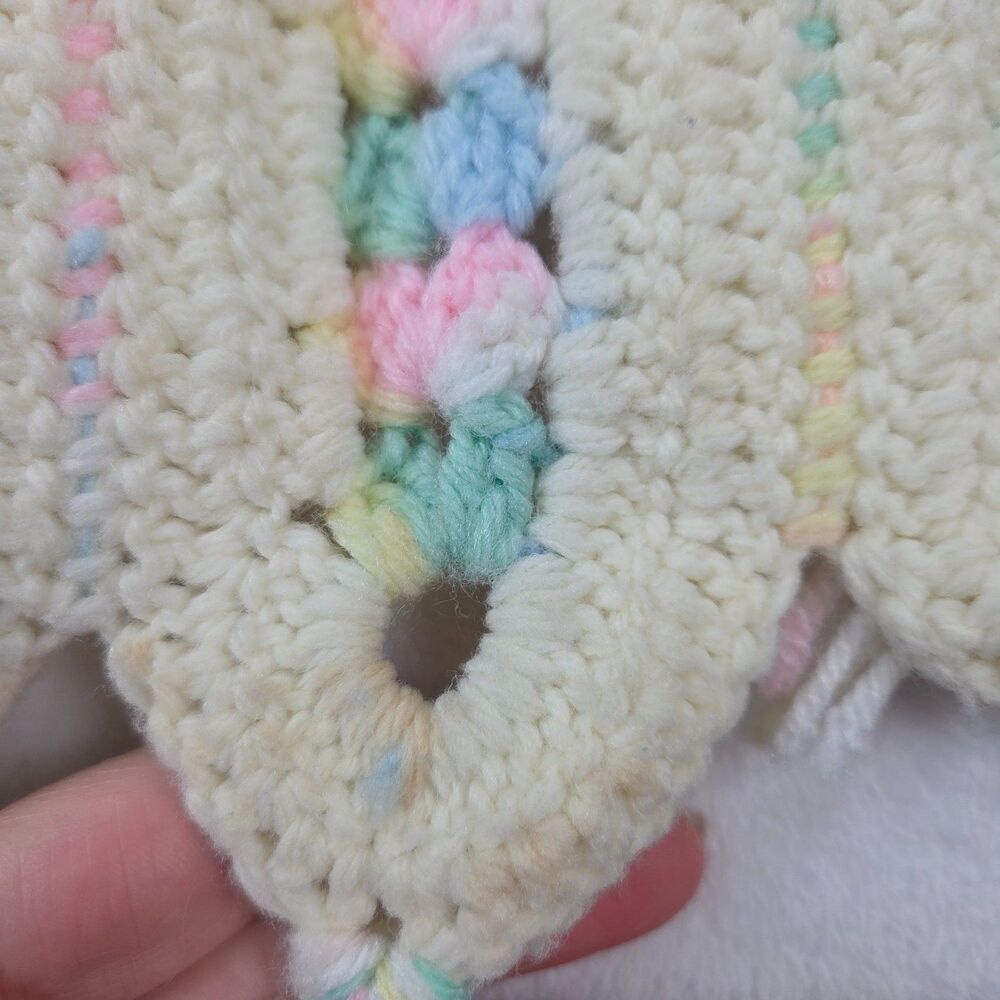 Vintage Handmade Crochet Afghan Blanket 45x25 Pastel Striped Granny Pattern - Picture 7 of 12